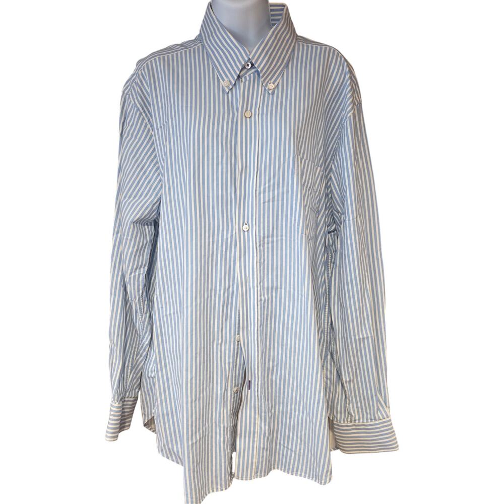 J. McLaughlin blue and white‎ cotton striped button up blouse sz XL